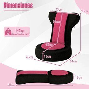 Cadeira de chão Cadeira de sofá com apoio para a cabeça e encosto ajustável Estrutura metálica resistente Rosa