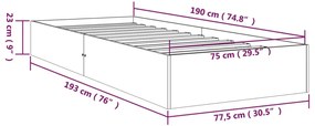 Estrutura cama pequena solteiro 75x190 cm madeira maciça cinza