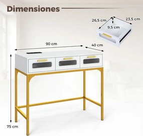 Mesa Consola com luzes LED e estação de carregamento, 90 x 40 x 75 cm, com portas USB e gavetas, estreita, para colocar atrás do sofá, na entrada ou n