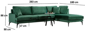 Sofá de Canto Papira – Verde – 283 x 180 cm
