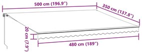 Toldo retrátil manual com luz LED 500x350 cm castanho