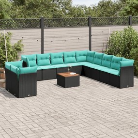 vidaXL 12 pcs conjunto de sofás de jardim com almofadões vime PE preto