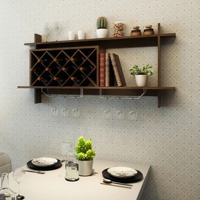 Prateleira garrafeira para garrafas de vinho de madeira de 2 camadas montado na parede para barra de adega de cozinha para 10 garrafas 120 x 58,5 x 20