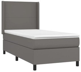 Cama com molas/colchão 90x190 cm couro artificial cinzento