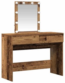 Mesa de Maquiagem com Espelho e Luzes LED Madeira Antiga e Madeira de