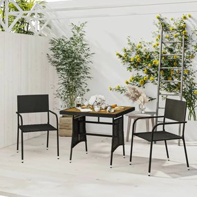 vidaXL 3 pcs Conjunto de jantar p/ exterior vime PE preto
