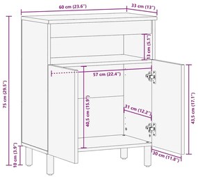 Sideboard vidaXL 60x33x75 cm Madeira Sólida de Acácia