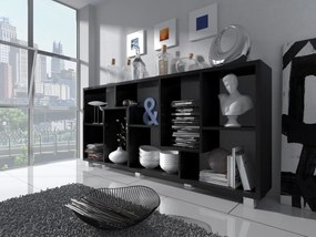Estante de design de sala, cor preta, medidas: 68,5 x 161 x 25 cm de profundidade