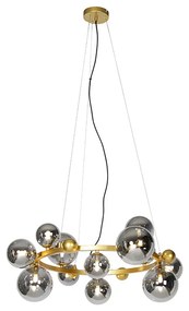 Art deco hanglamp goud met smoke glas 12-lichts - David Art Deco