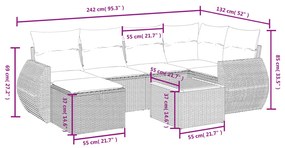 7 pcs conj. sofás jardim c/ almofadões vime PE bege misturado