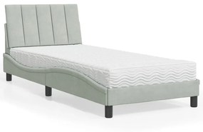 Cama com colchão 90x190 cm veludo cinzento-claro