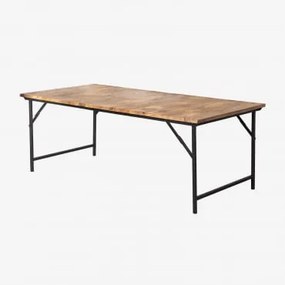 Mesa De Jantar Retangular 200x100 Cm Dobrável Em Madeira De Manga E Ferro Fundido Negro-de-fumo - Sklum
