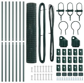 Cerca Euro com 7 postes, 1,6x10m, aço galvanizado verde