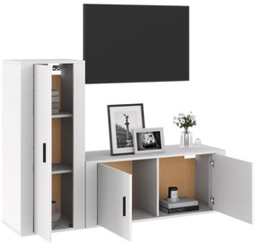 2 pcs conjunto móveis de TV derivados madeira branco brilhante