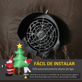 Árvore de Natal Insuflável 190cm com Luzes LED Impermeável IP44 e Inflador Decoração de Natal para Interiores e Exteriores 210x92x190cm Multicor