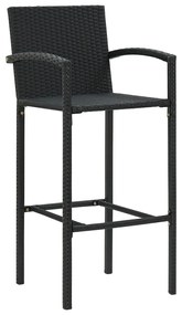 5 pcs conjunto de bar para jardim vime PE/acácia maciça preto