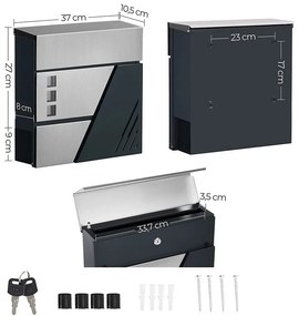 Caixa de correio de parede com janela de visualização 37 x 10,5 x 37 cm Prateado + Antracite