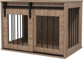 Gaiola para cães e animais de estimação 57 x 80 x 54 cm, para interior, com porta de correr, em metal com efeito de madeira castanho