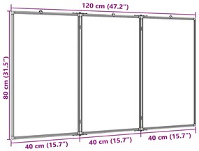 Quadro branco magnético dobrável 120x80x1,7 cm alumínio