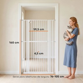 Barreira de Segurança Extra Alta 160 cm para Crianças e Animais, Ajustável 76-105 cm com Fecho Automático Branco