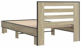 Estrutura de cama derivados de madeira e metal carvalho sonoma