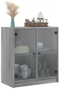 Armário de apoio c/ portas de vidro 68x37x75,5 cm cinza sonoma