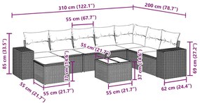 9 pcs conj. sofás jardim com almofadões vime PE cinzento-claro