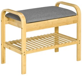 HOMCOM Banco Sapateiro de Bambú Banco para Sapatos com Prateleira Almofada Acolchoada Abatível e Espaço Oculto de Armazenamento para Entrada Corredor 60x33x50cm Natural