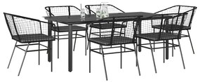 Conjunto de jantar jardim 7 peças almofadas vidro vime PE preto