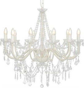 281608 vidaXL Lustre com contas lâmpadas 12 x E14 branco