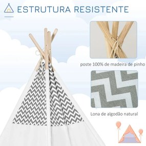 Tenda Tipi Infantil - Cinzento e Branco - Design Natura