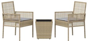 Conjunto de Bistro Jardim 3 Peças com Almofadas Bege em Polyrattan