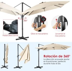 Guarda-sol 300 cm para jardim com manivela, 3 inclinações, rotação de 360°, 8 varas, base cruzada Bege