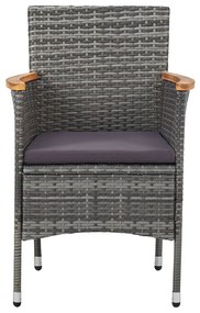 5 pcs conjunto de jantar p/ jardim vime PE e acácia cinzento