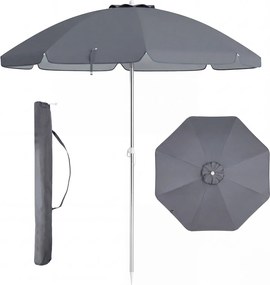 Guarda-sol de praia portátil  178 x 206 cm  com inclinação ajustável e bolsa de transporte para jardim, pátio e exterior Cinzento