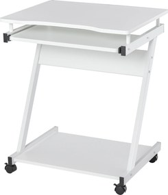 HOMCOM Mesa de Computador com Rodas 60x48 cm com Gaveta Deslizante para Teclado e Prateleira Inferior Estrutura Metálica Branca | Aosom Portugal