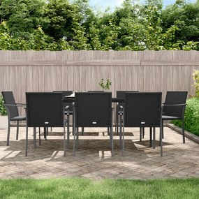 vidaXL 9 pcs conjunto de jantar p/ jardim com almofadões vime PE e aço