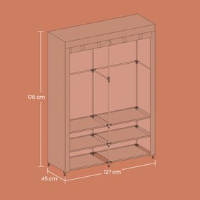 Guarda Roupa em tecido 45 x 127 x 176 cm Preto