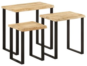 Mesas de encastrar c/ borda viva 3 pcs madeira mangueira maciça