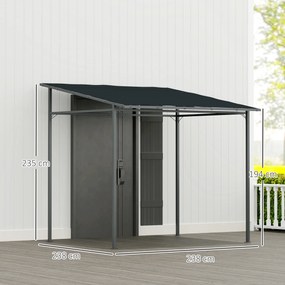 Pérgola de Parede 2,4x2,4 m Pérgola de Jardim com Teto Inclinado Proteção UV 30+ Impermeável e Estrutura de Metal Cinza