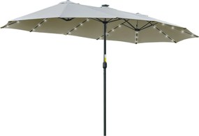 Outsunny Guarda Sol Duplo Jardim 48 Luzes LED Solar Manivela Proteção UV Terraço Resistente Intempéries 450x265x240 cm Cinza Claro | Aosom Portugal