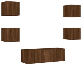 5 pcs móveis de parede para TV com luzes LED carvalho castanho