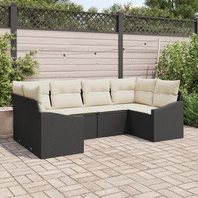 Conjunto de Sofás de Jardim de 6 Peças com Almofadas Preto Rattan Poli