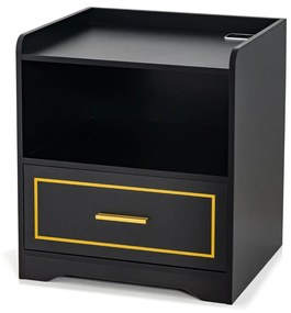 Mesa de cabeceira LED com Estante Gaveta Porta USB 3 Cores de Luz e Iluminação Ajustável para Quarto 45 x 40 x 50 cm Preto