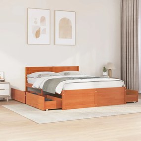 Cama sem colchão 160x200 cm madeira pinho maciço castanho-mel