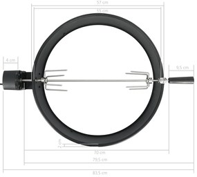 Conjunto espeto giratório para churrasqueira 57 cm preto