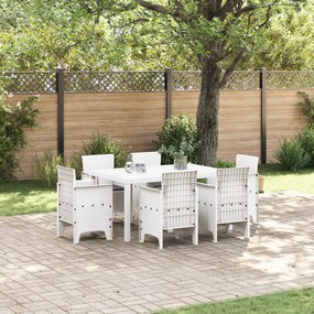 vidaXL Conjunto de Jantar de 7 Peças com Almofadas em Branco Rattan Sintético