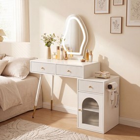 Toucador de Maquilhagem com Espelho, 106 x 40 x 134,5 cm, Iluminação Regulável, Branco