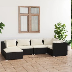 vidaXL 6 pcs conjunto lounge de jardim c/ almofadões vime PE preto