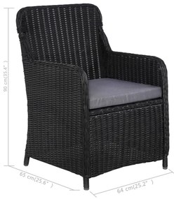 3 pcs conjunto de jantar para jardim preto